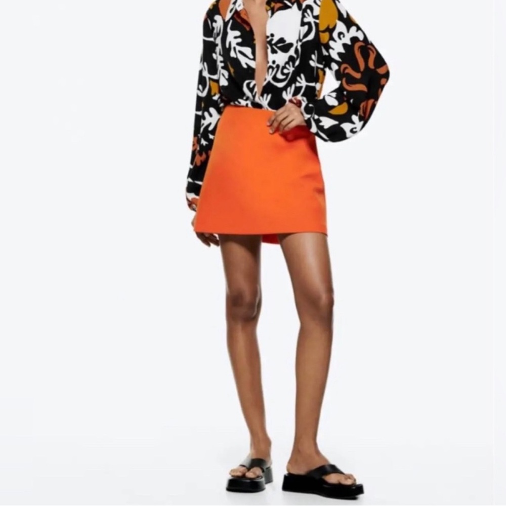 Zara orange a-line skirt